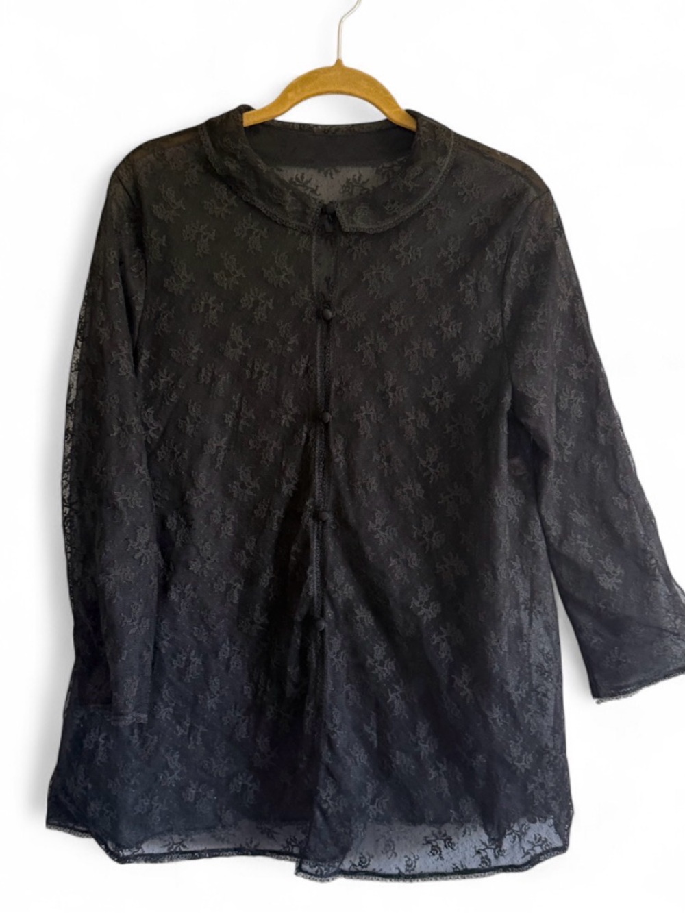 Vintage Black Sheer Lace Bed Jacket Shacket 36 Lorraine Goth Witchy Coquette 60s